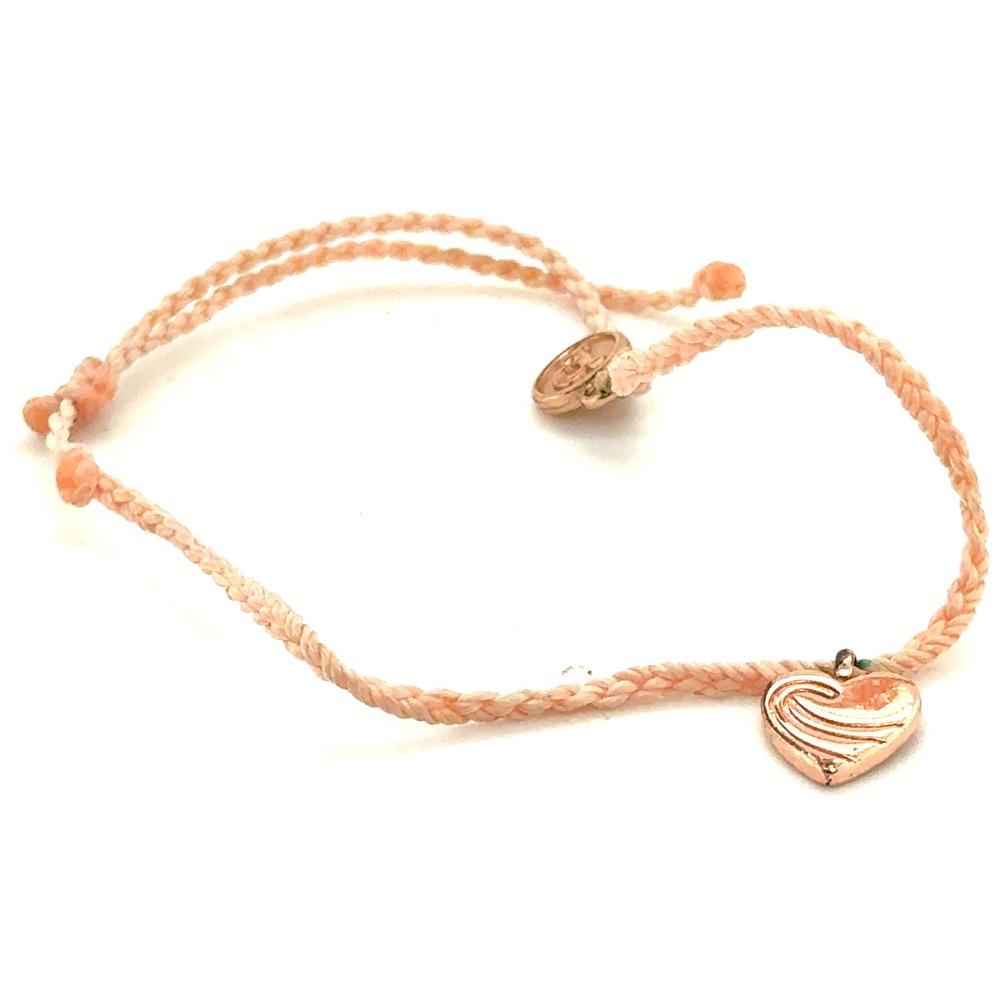 Pura Vida Peach Braided Cord Bracelet Rose Gold Heart Wave Charm Adjustable